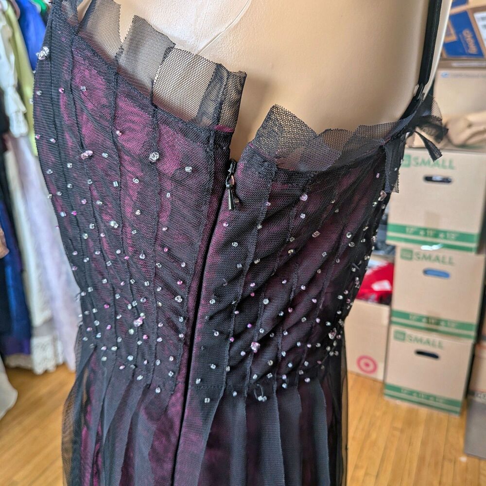 Vintage Y2K Charlotte Russe Black Midi Dress Sequin Beaded Gothic Fairycore M - Picture 13 of 16
